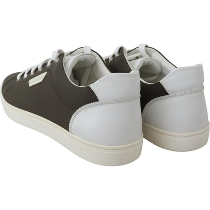 Dolce & Gabbana White Green Leather Low Top Sneakers Shoes