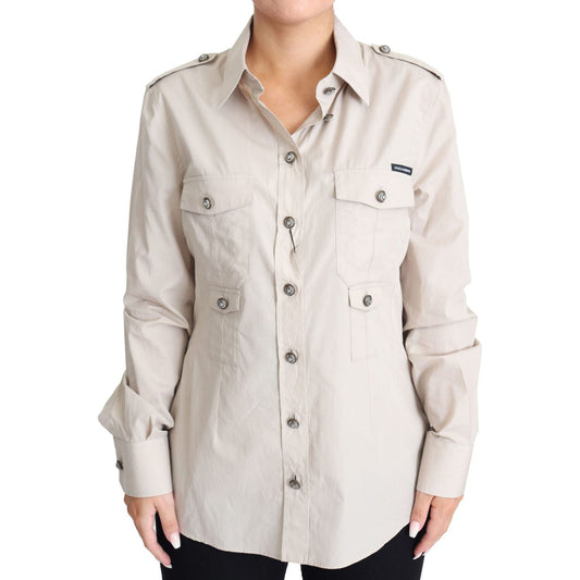 Dolce & Gabbana Elegant Beige Cotton Safari Shirt Dolce & Gabbana