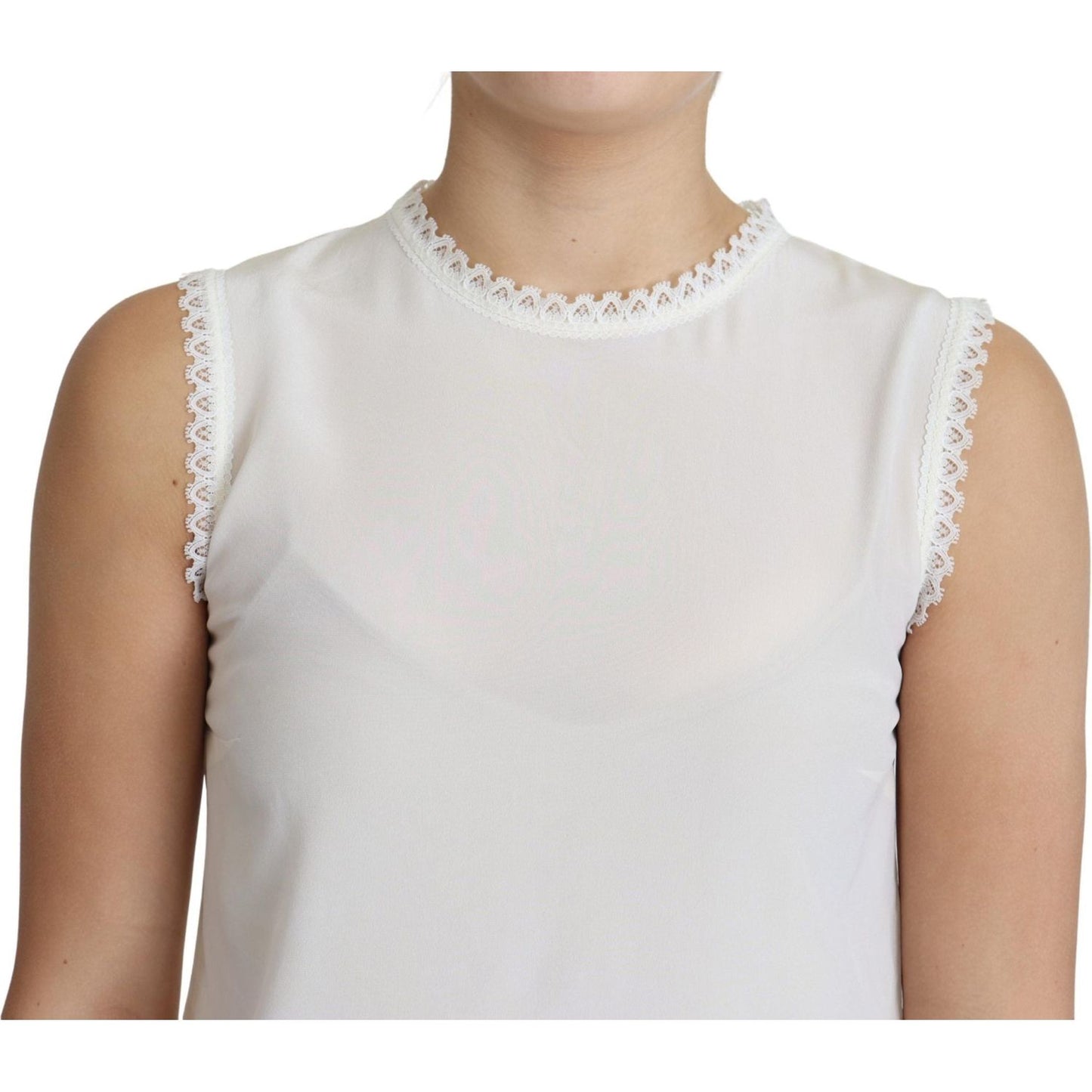 Dolce & Gabbana Elegant Silk Lace-Detailed Sleeveless Blouse Dolce & Gabbana