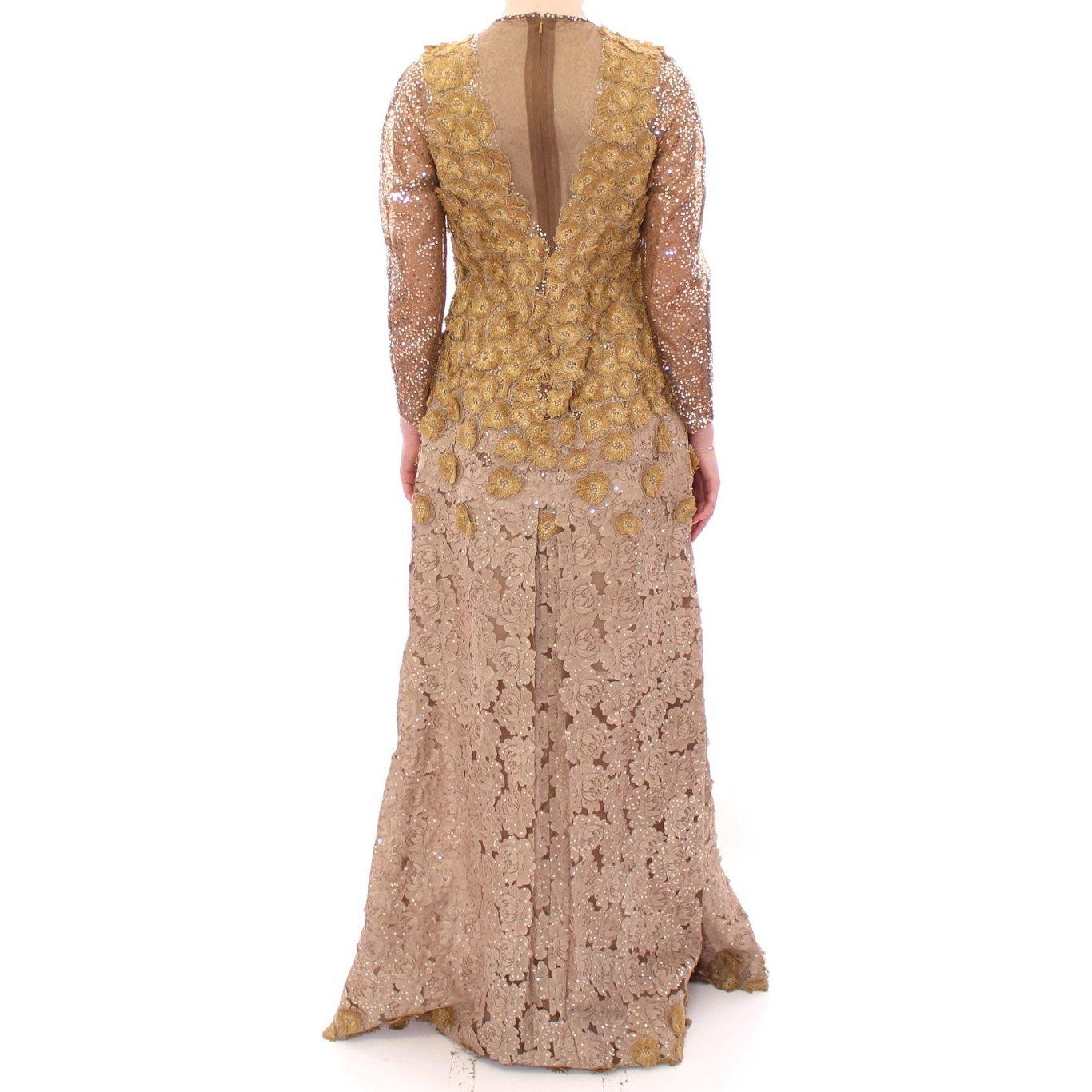 Lanre Da Silva Ajayi Exquisite Gold Lace Maxi Dress with Crystals Lanre Da Silva Ajayi