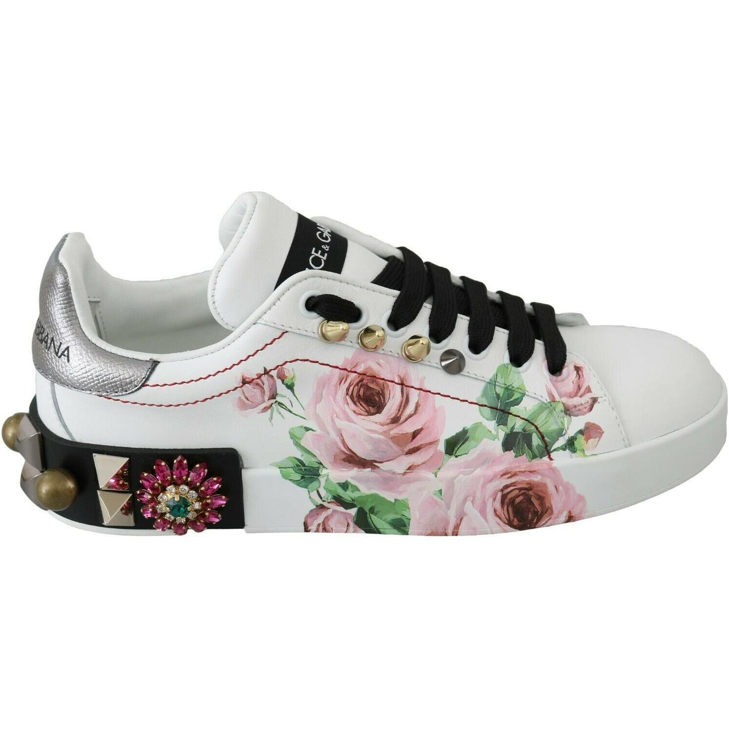 Dolce & Gabbana Floral Crystal-Embellished Leather Sneakers Dolce & Gabbana