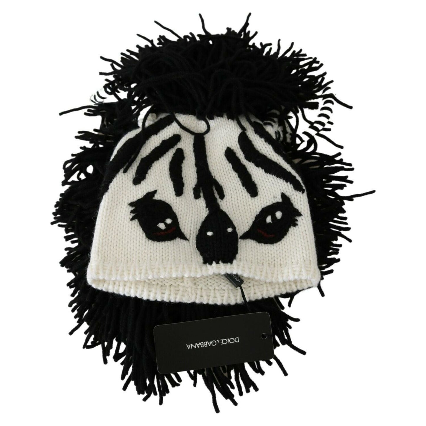 Dolce & Gabbana Black and White Knitted Cashmere Beanie WOMAN HATS Dolce & Gabbana