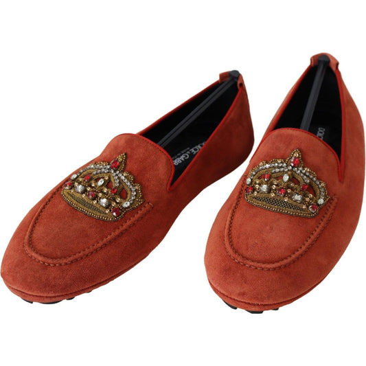 Dolce & Gabbana Opulent Orange Leather Loafers with Gold Embroidery Dolce & Gabbana