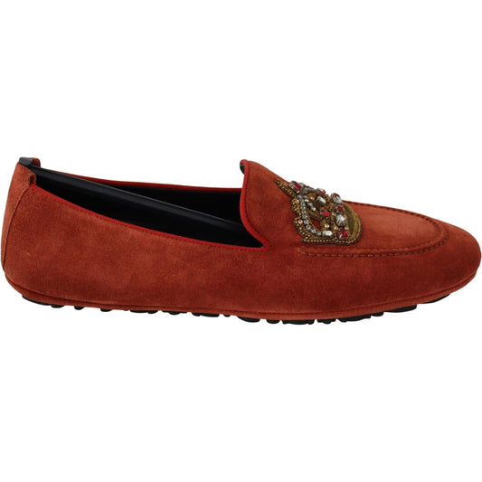 Dolce & Gabbana Orange Leather Crystal Crown Loafers Shoes Dolce & Gabbana