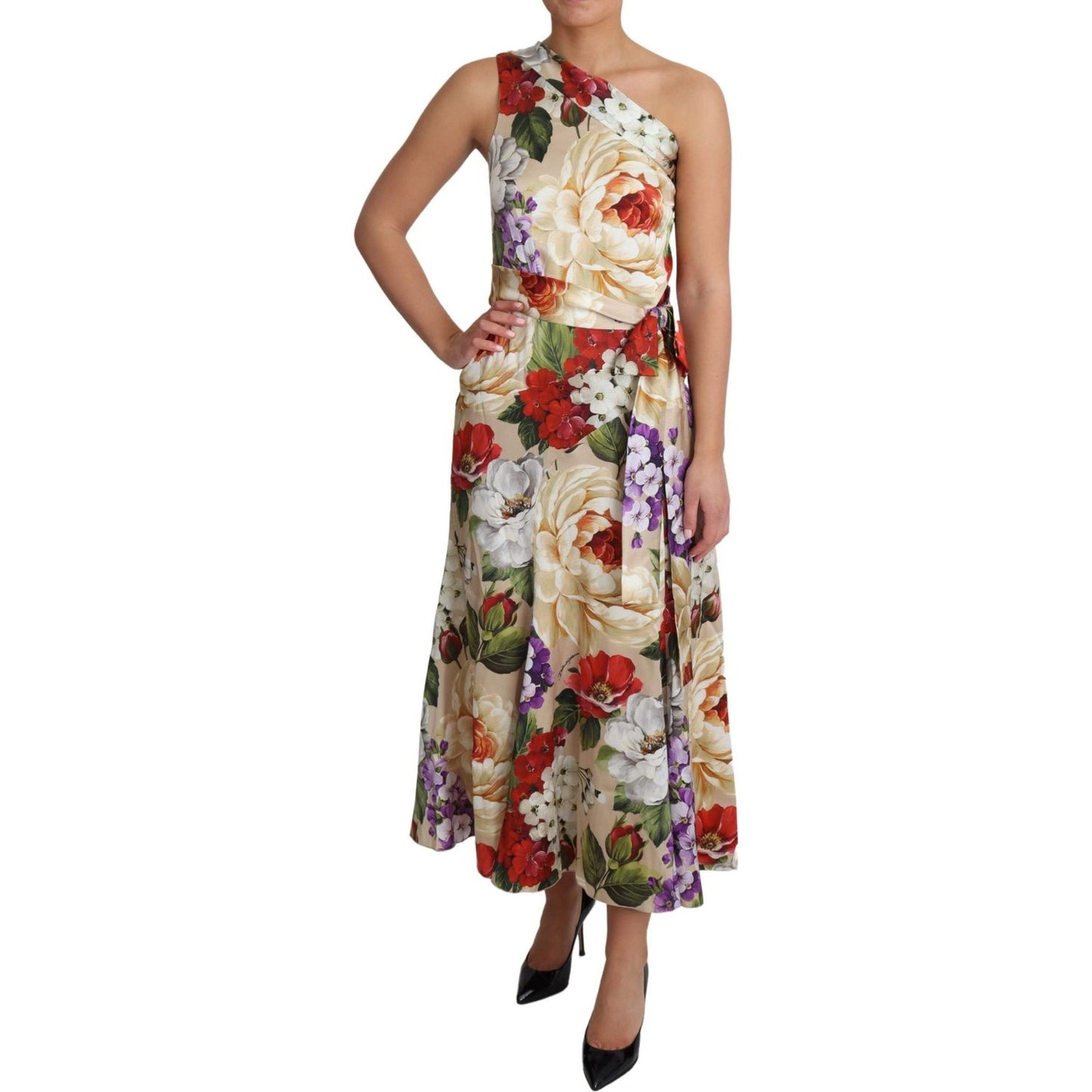 Dolce & Gabbana Elegant One-Shoulder Floral Silk Maxi Dress WOMAN DRESSES Dolce & Gabbana