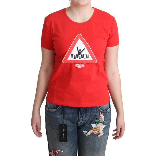 Moschino Chic Red Graphic Cotton Tee Moschino