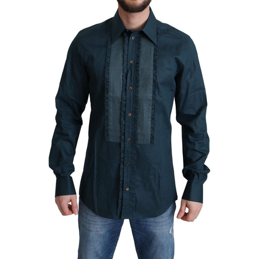 Dolce & Gabbana Blue Placket Cotton Dress Formal Shirt