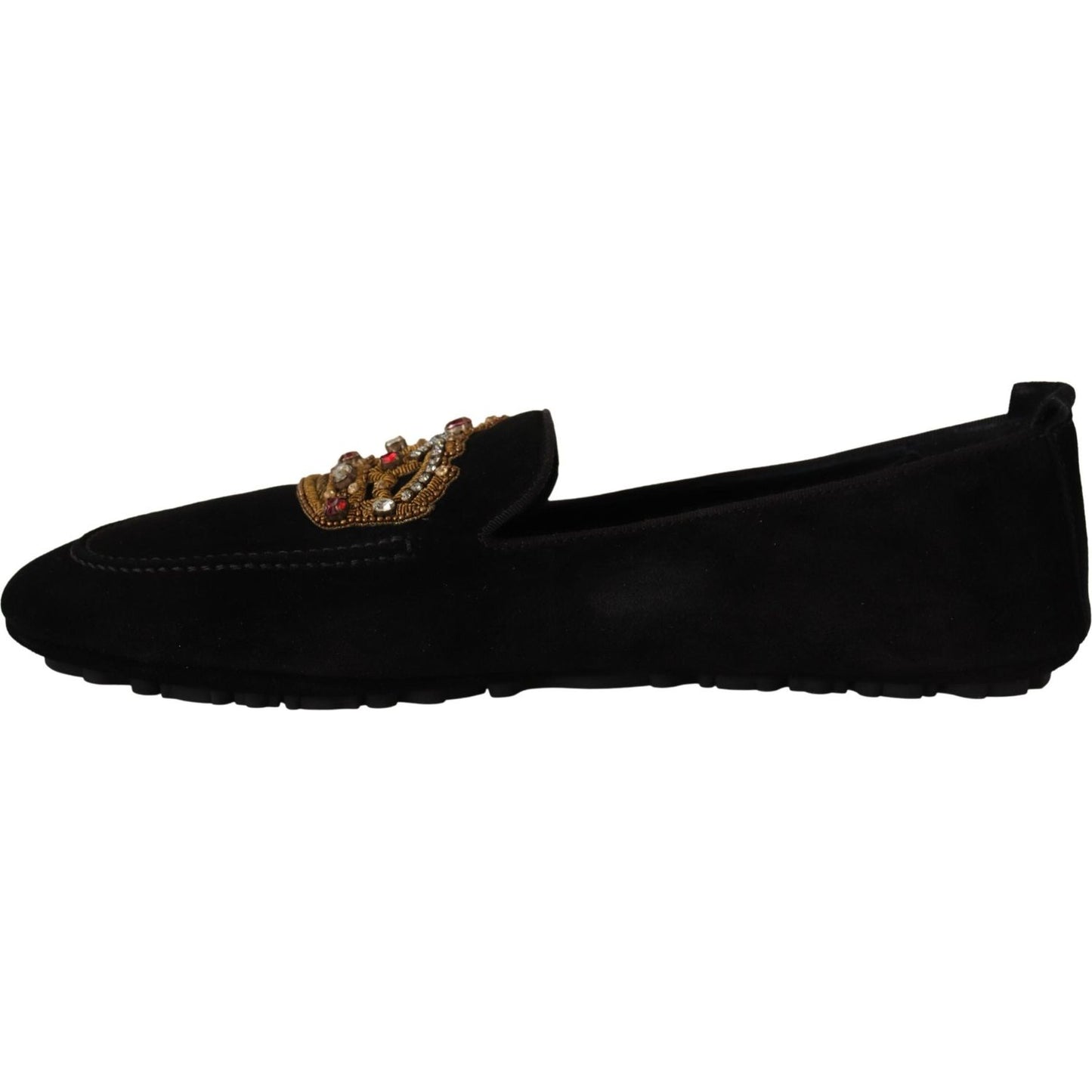 Dolce & Gabbana Elegant Black Leather Loafer Slides with Gold Embroidery Dolce & Gabbana