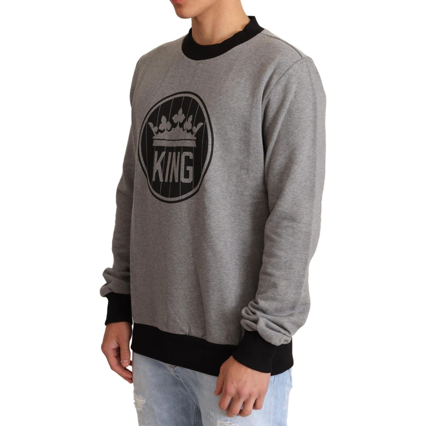 Dolce & Gabbana Elegant Gray Crown Motif Crewneck Sweater Dolce & Gabbana