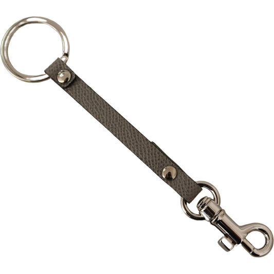 Dolce & Gabbana Elegant Gray Leather Keyring with Silver Accents Dolce & Gabbana