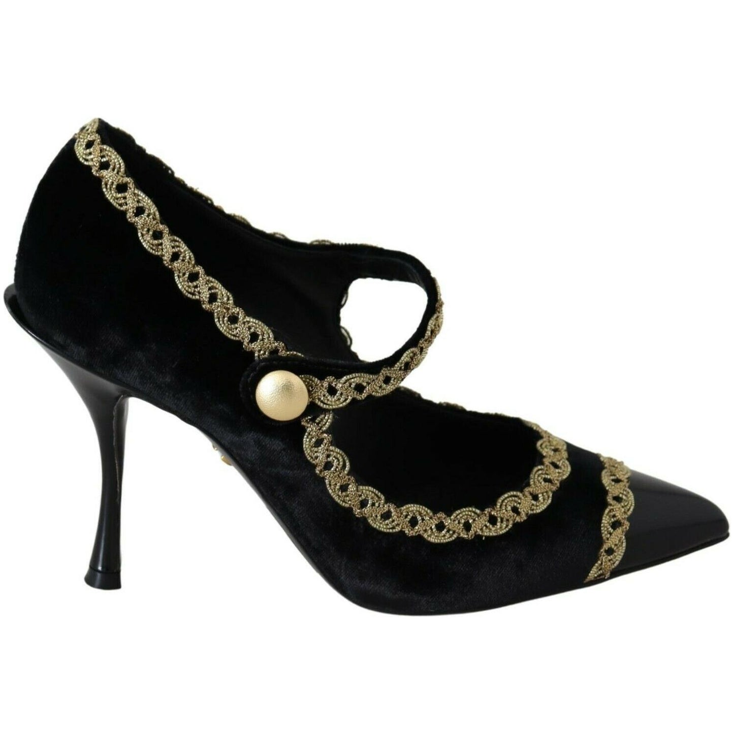 Dolce & Gabbana Elegant Gold-Embroidered Black Velvet Pumps WOMAN PUMPS Dolce & Gabbana