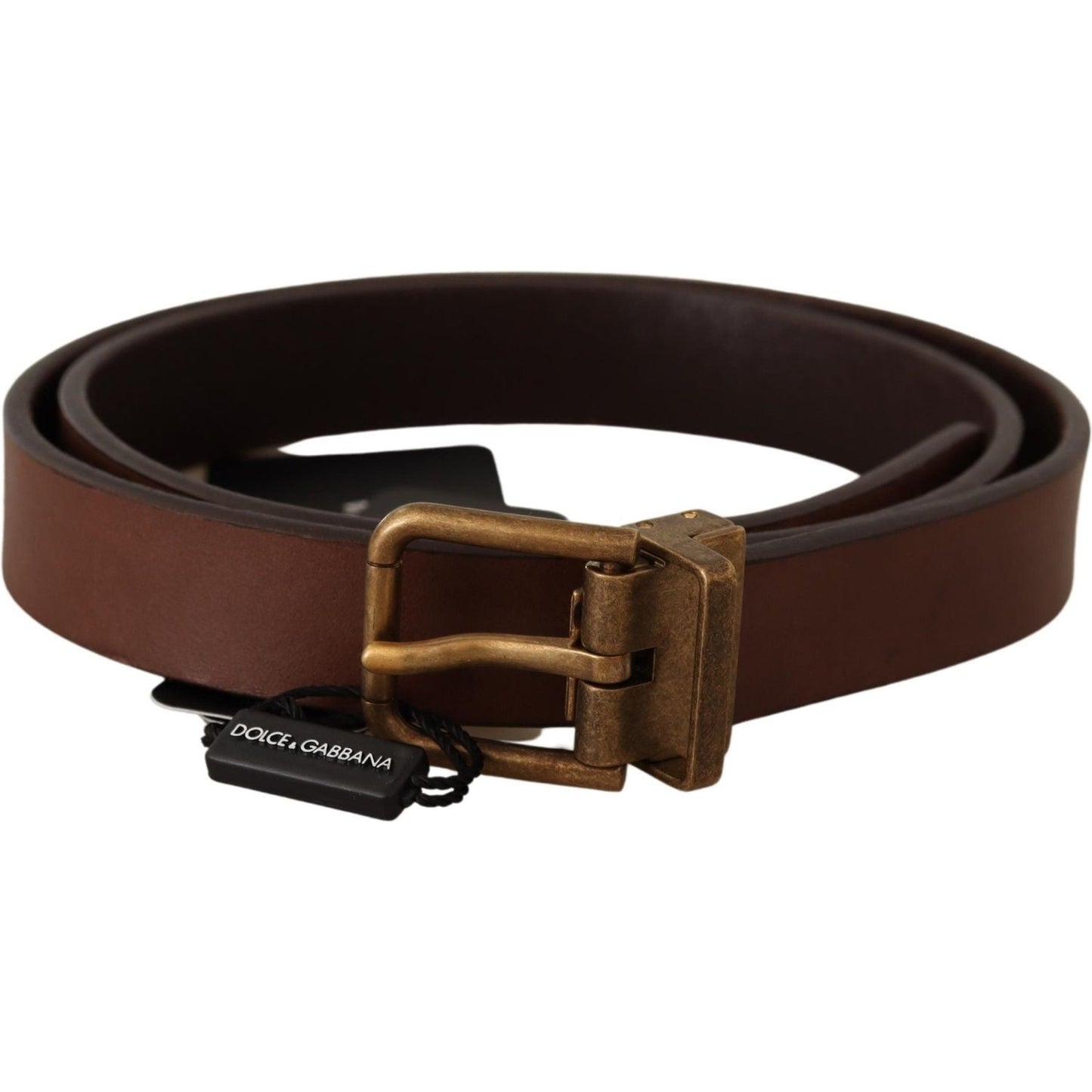 Dolce & Gabbana Elegant Brown Leather Belt with Gold Buckle Dolce & Gabbana