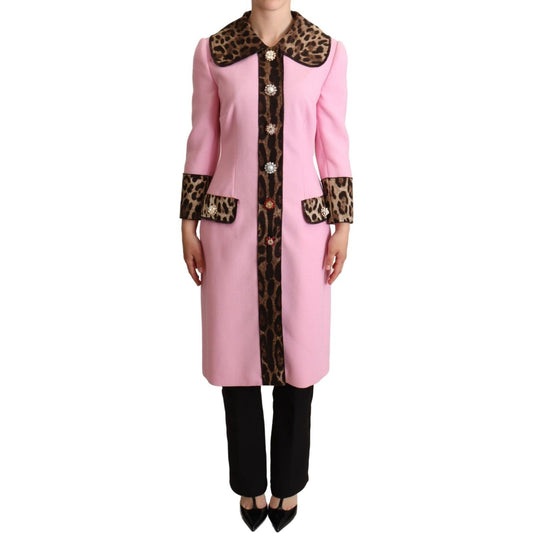 Dolce & Gabbana Pink Leopard Wool Trenchcoat Jacket Dolce & Gabbana