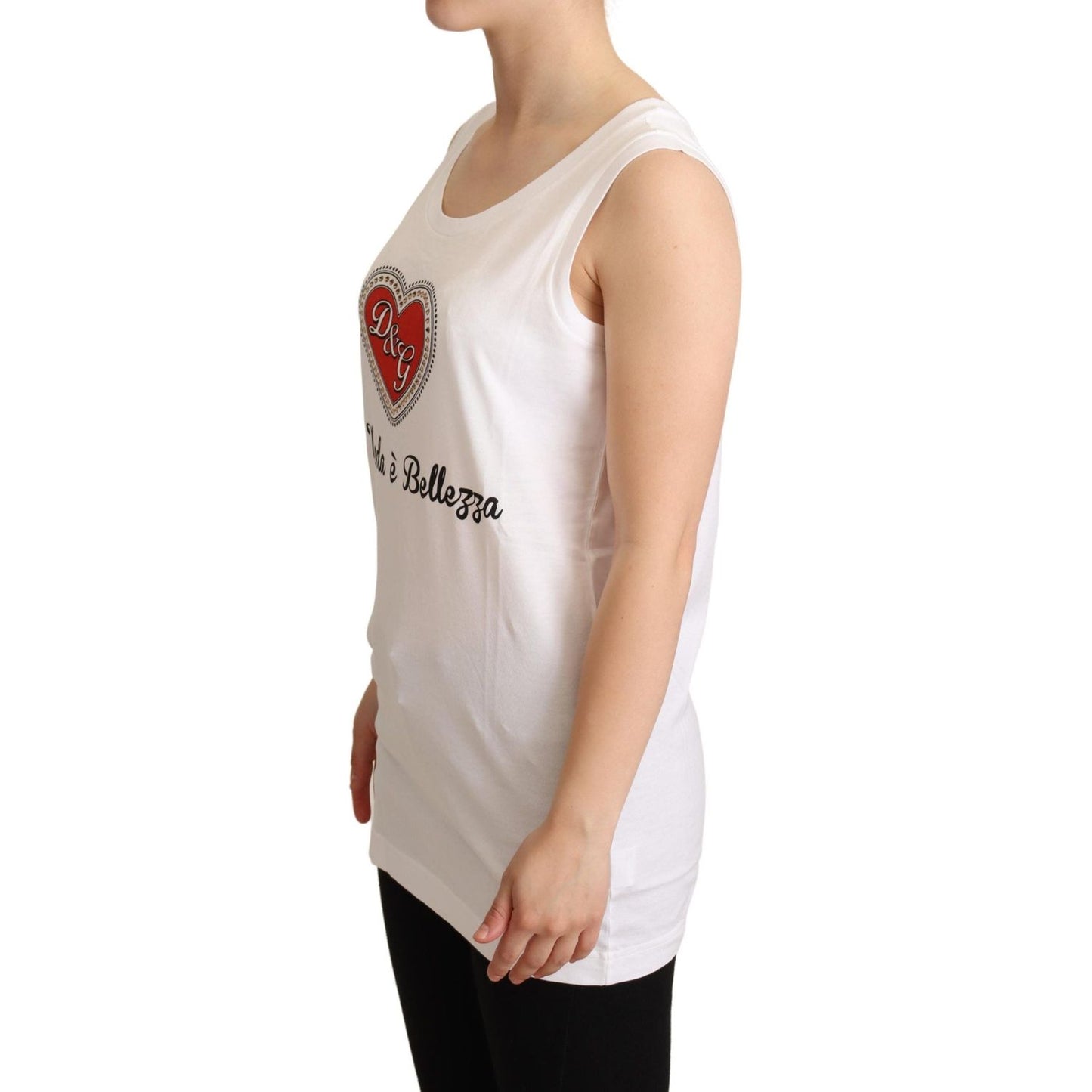 Dolce & Gabbana Crystal Embellished Heart White Sleeveless Tee Dolce & Gabbana