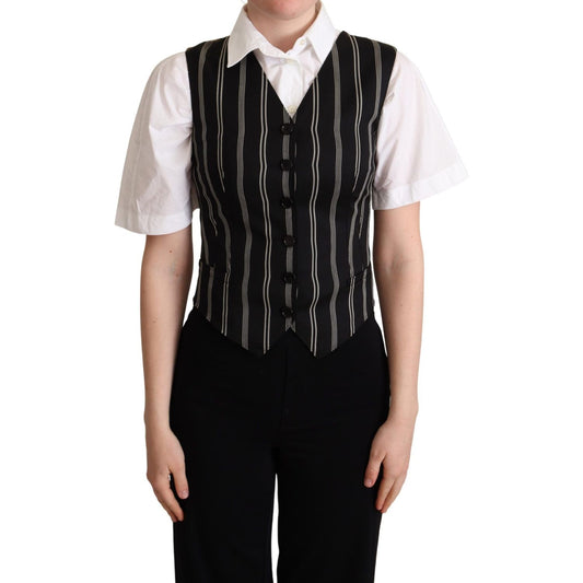 Dolce & Gabbana Black Striped Leopard Print Waistcoat Vest Dolce & Gabbana