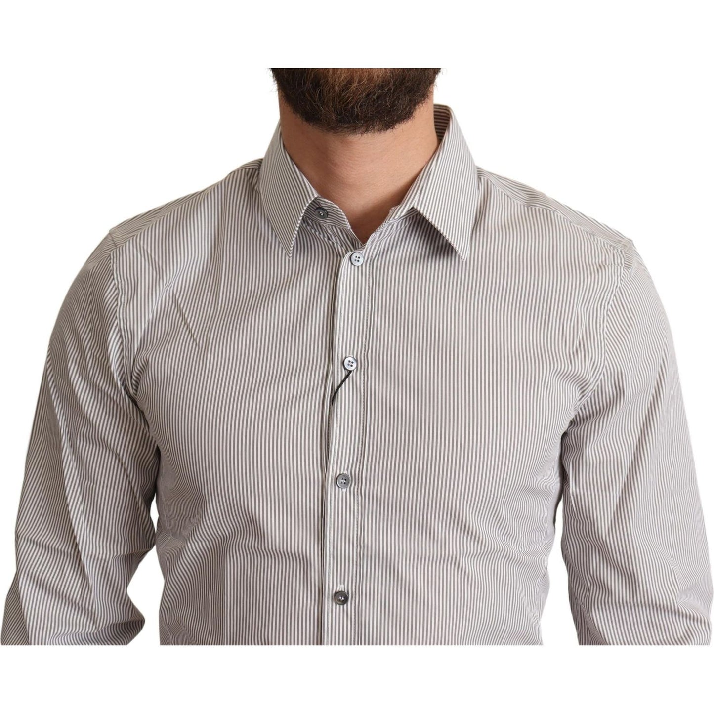 Dolce & Gabbana Elegant Gray Striped Slim Fit Dress Shirt Dolce & Gabbana