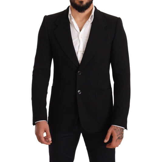 Dolce & Gabbana Black Cotton Slim Fit Coat Jacket Blazer Dolce & Gabbana