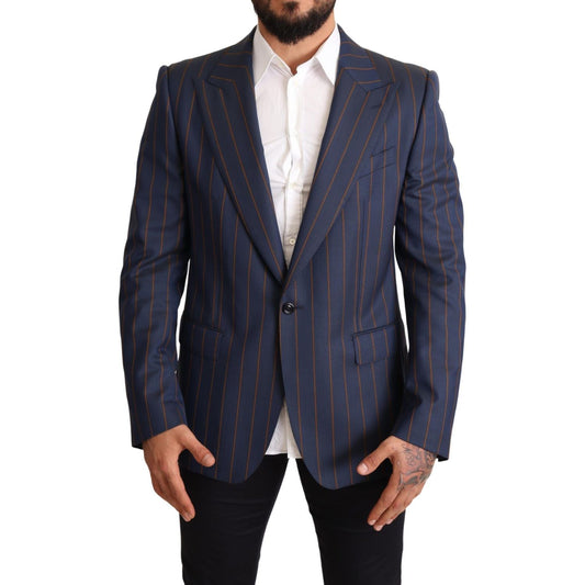 Dolce & Gabbana Blue Striped Wool Slim Fit Blazer Jacket Dolce & Gabbana