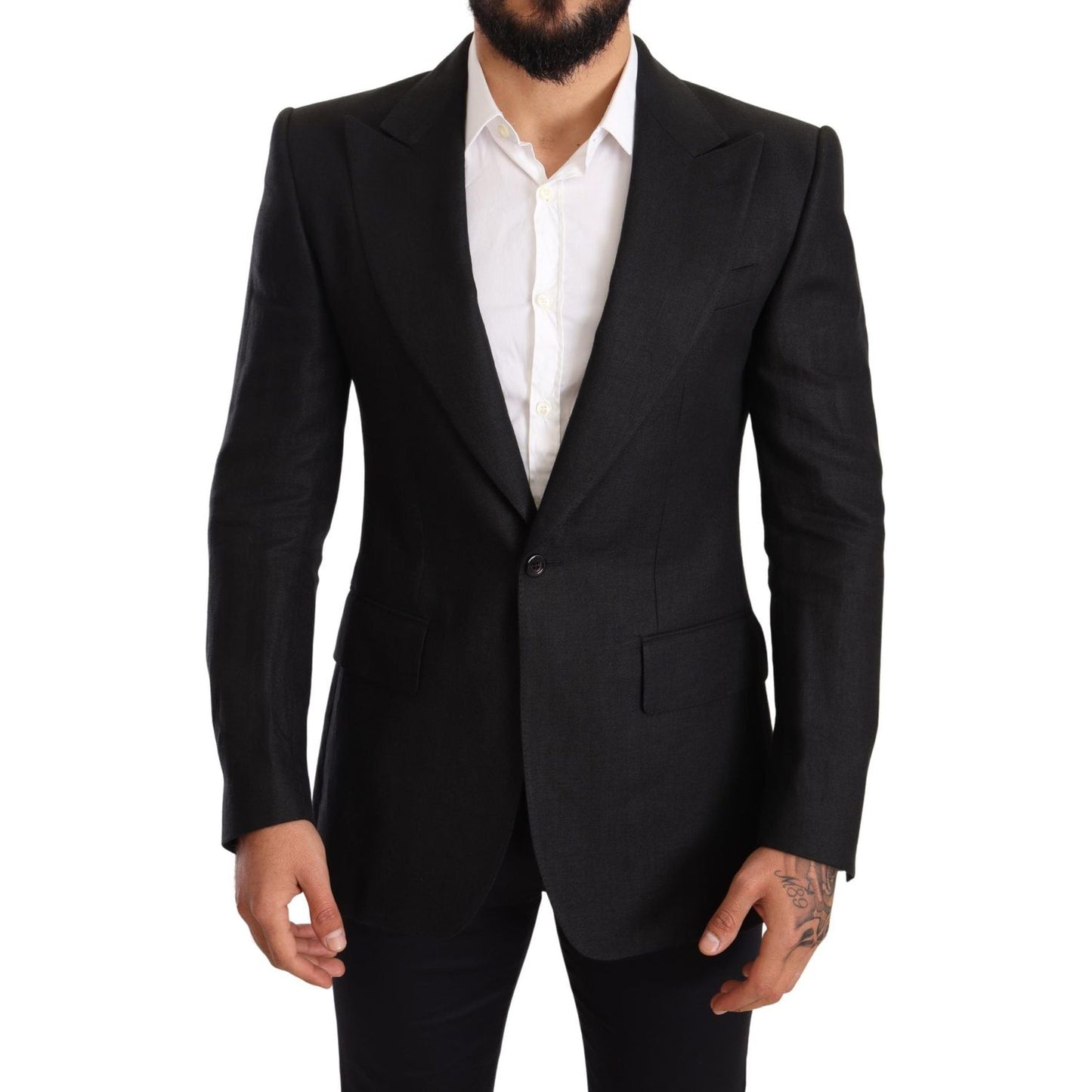 Dolce & Gabbana Elegant Slim Fit Black Linen Blazer Dolce & Gabbana