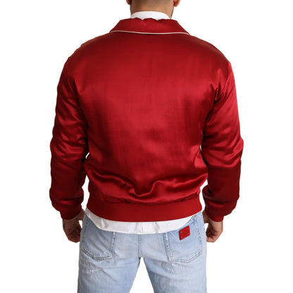 Dolce & Gabbana Red Silk Button DG Logo Bomber Jacket Dolce & Gabbana