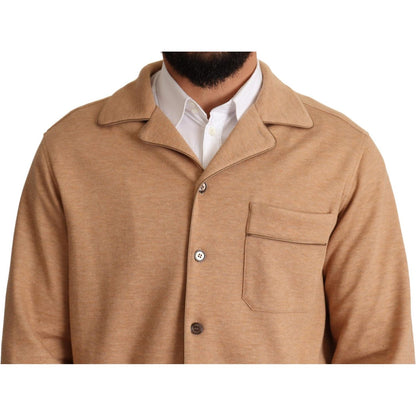 Dolce & Gabbana Brown Cotton Button Collared Coat Jacket Dolce & Gabbana