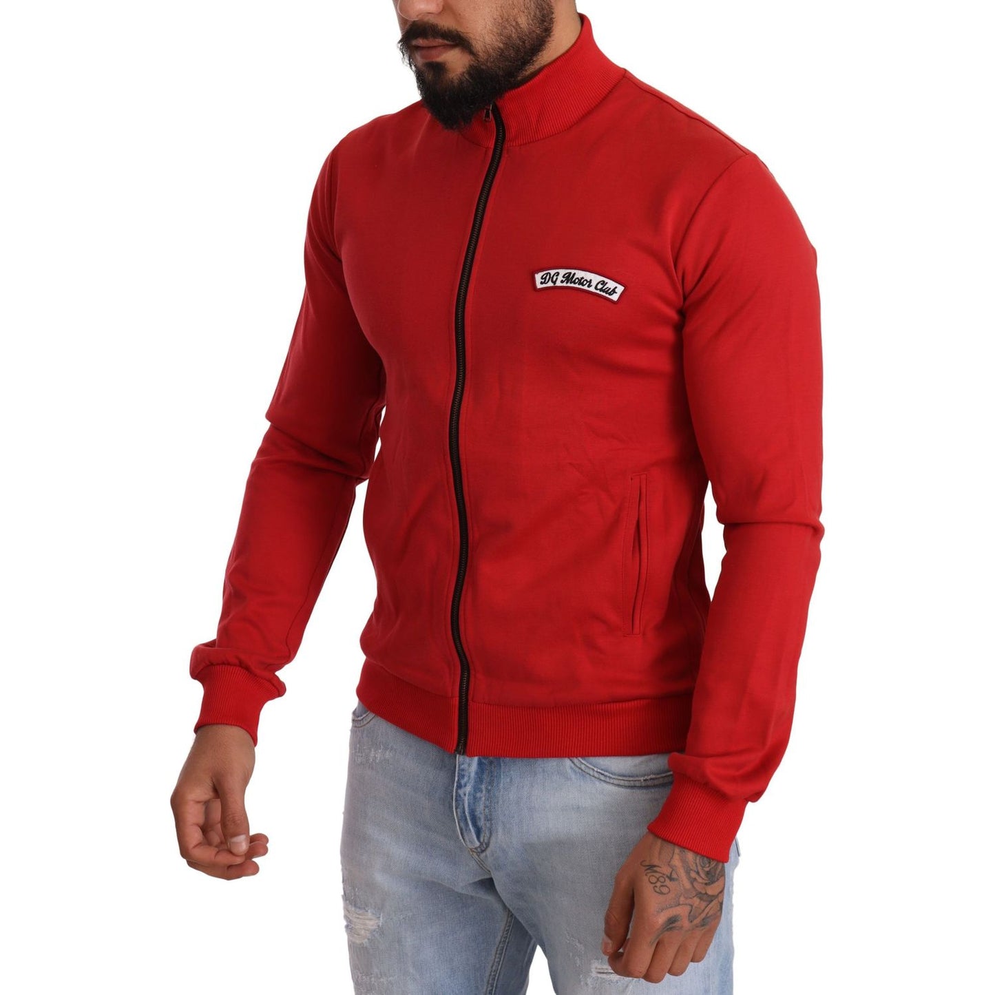 Dolce & Gabbana Elegant Red Full Zip Sweater with DG Motor Club Motif MAN SWEATERS Dolce & Gabbana