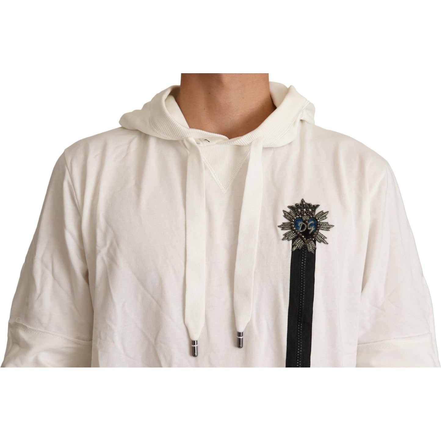 Dolce & Gabbana Exquisite Off-White Cotton Hooded Sweater MAN SWEATERS Dolce & Gabbana