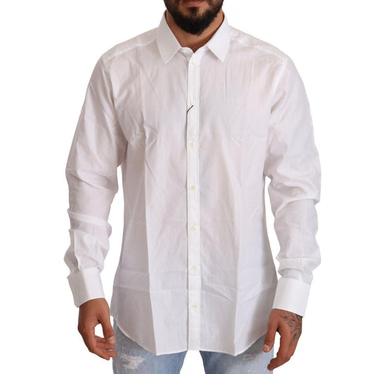 Dolce & Gabbana White Cotton Slim Fit Men MARTINI Shirt Dolce & Gabbana