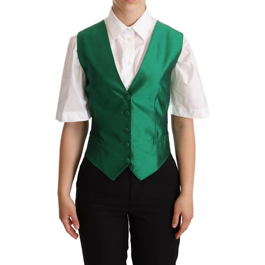 Dolce & Gabbana Green Silk Satin Sleeveless Waistcoat Vest Dolce & Gabbana