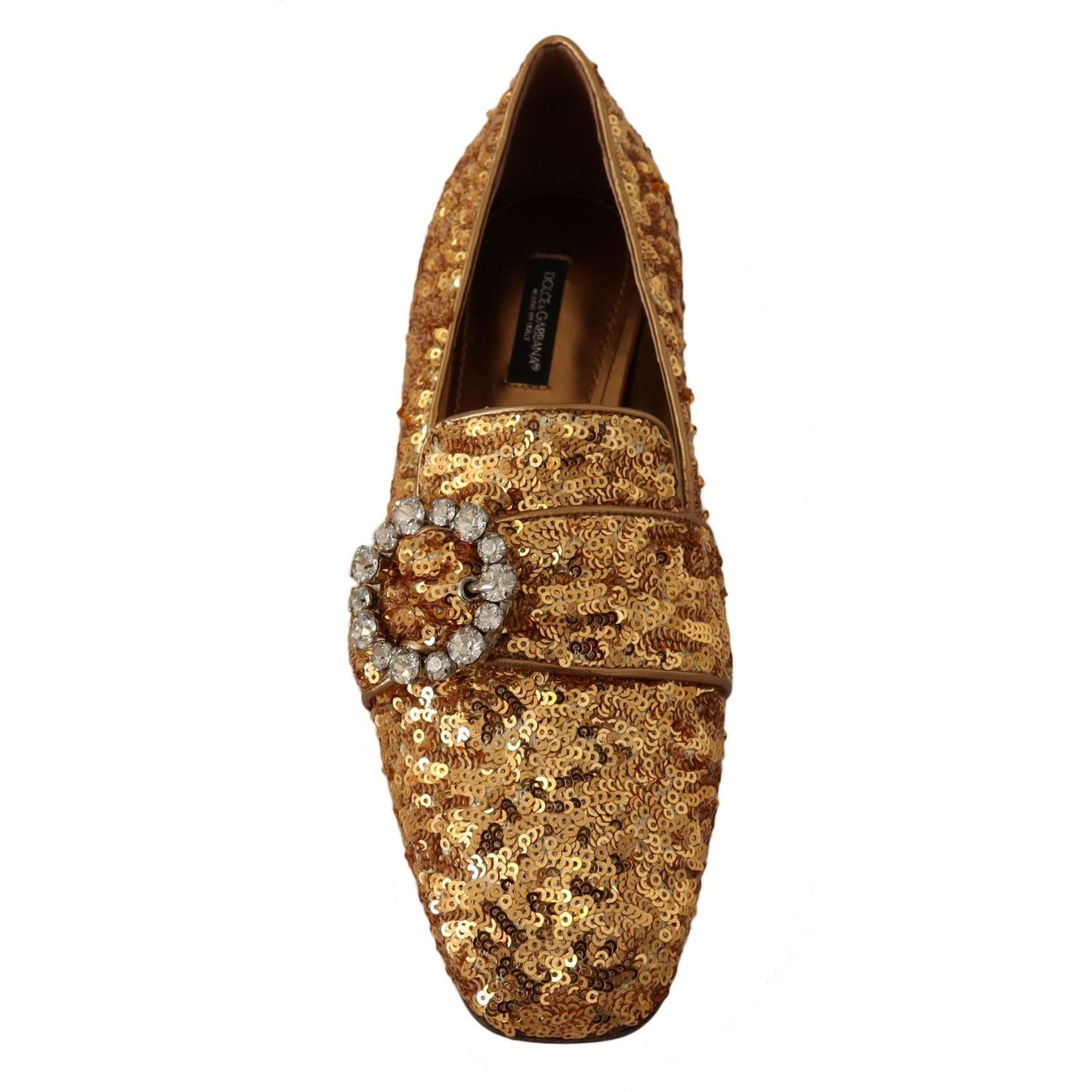 Dolce & Gabbana Elegant Gold Sequin Crystal Flats Dolce & Gabbana