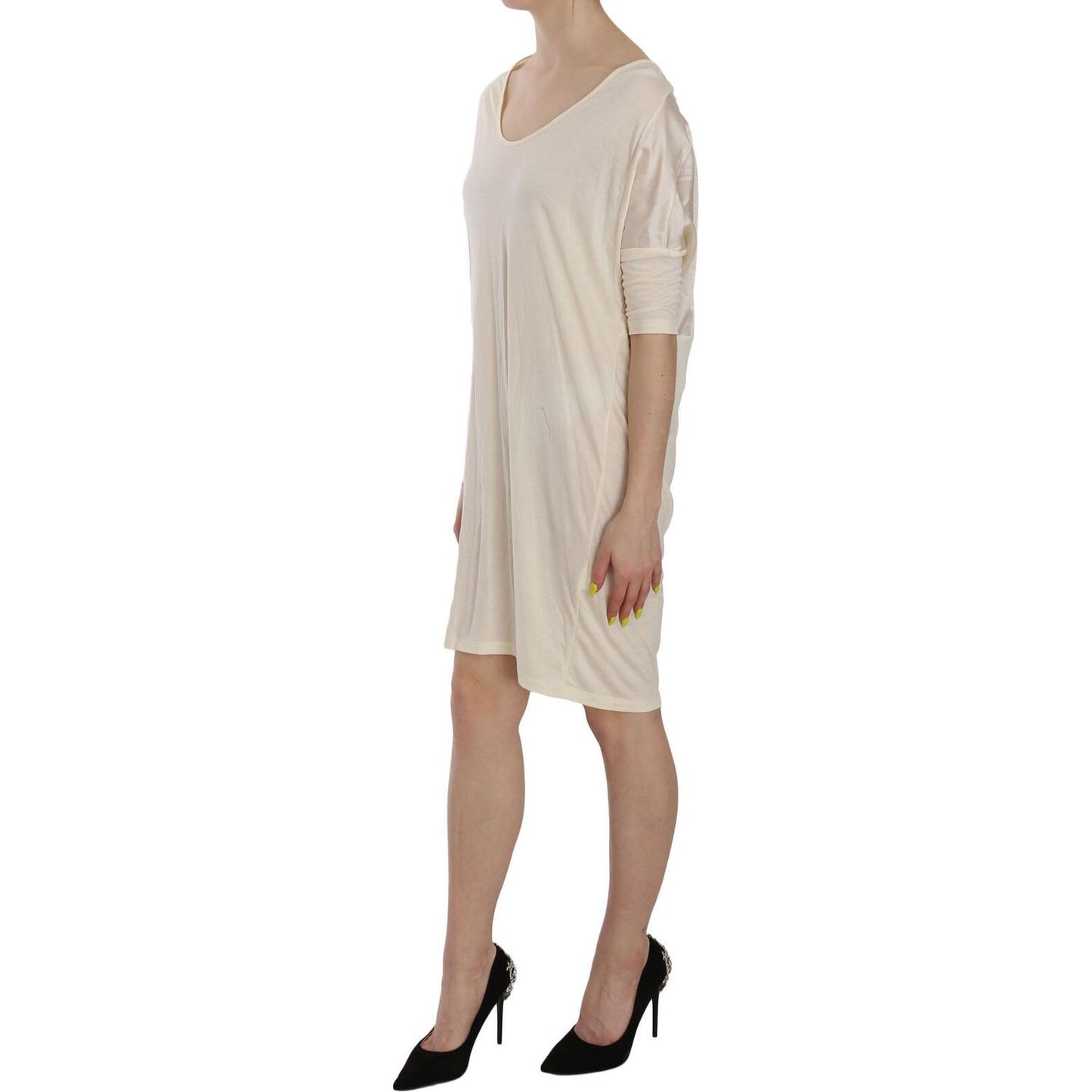 Costume National Chic Cream A-Line Elbow Sleeve Dress WOMAN DRESSES Costume National