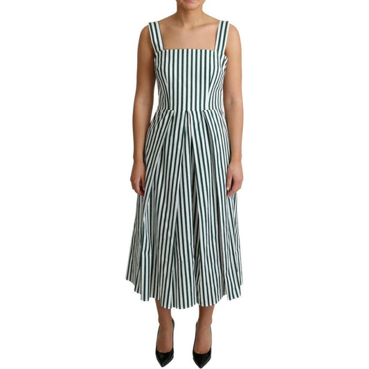 Dolce & Gabbana Chic Sleeveless A-Line Dress in White & Green Dolce & Gabbana