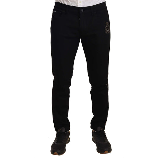Dolce & Gabbana Black Skinny Fit Denim Side Band Jeans Pant Dolce & Gabbana