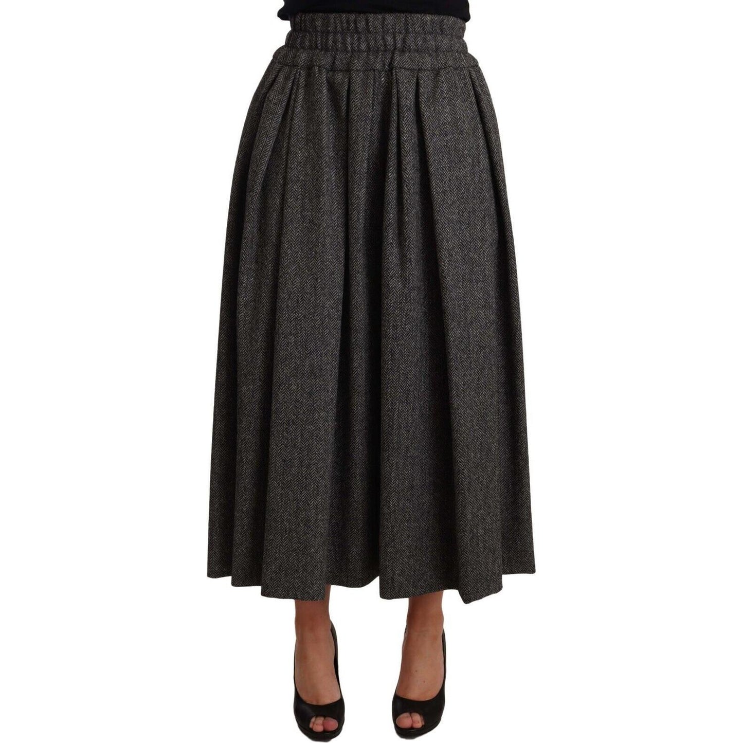 Dolce & Gabbana Elegant A-Line Midi Wool Skirt in Gray Zigzag Dolce & Gabbana