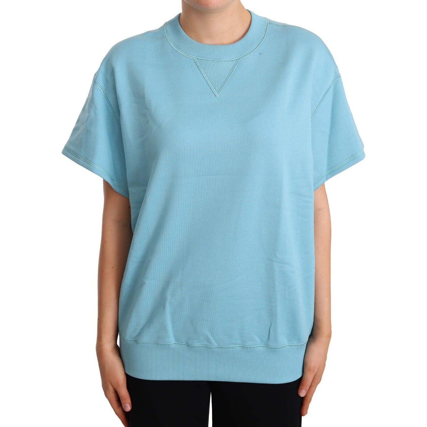 Dolce & Gabbana Elegant Blue Crew Neck Cotton Top WOMAN TOPS AND SHIRTS Dolce & Gabbana