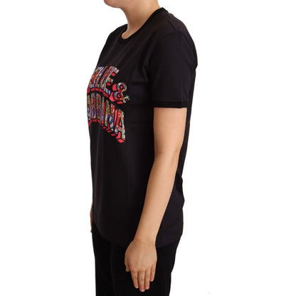 Dolce & Gabbana Black Cotton Large Print Top Crewneck T-shirt