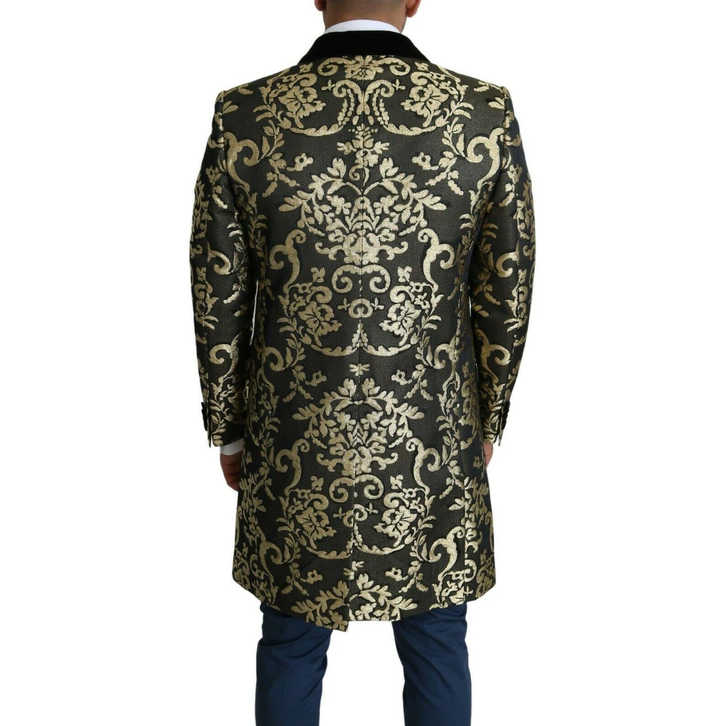 Dolce & Gabbana Gold Black Sicilia Jacquard Double-Breasted Coat Dolce & Gabbana