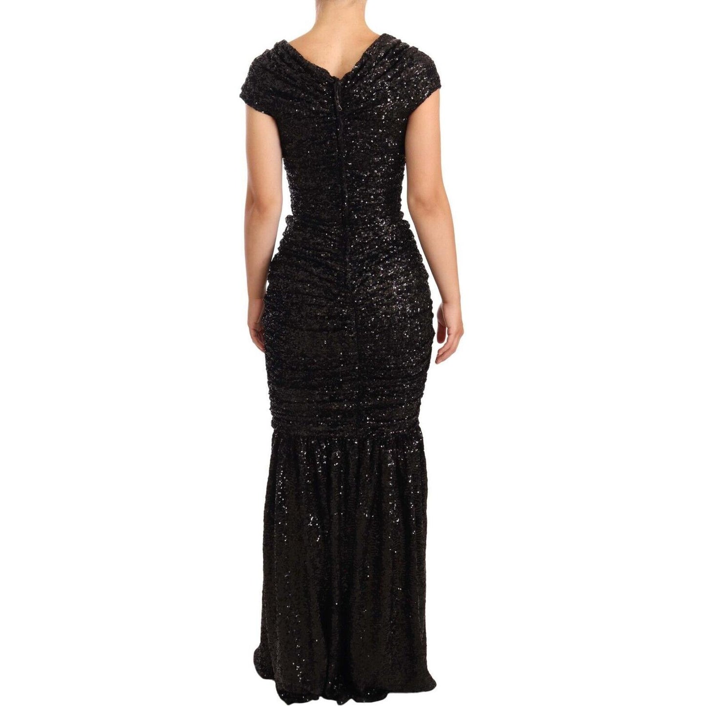 Dolce & Gabbana Elegant Black Sequined Open Shoulder Gown WOMAN DRESSES Dolce & Gabbana