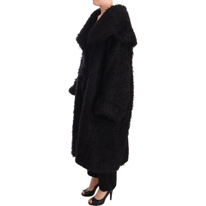 Dolce & Gabbana Black Mohair Fur Cape Trench Coat Jacket
