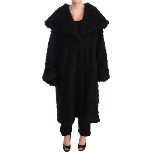 Dolce & Gabbana Black Mohair Fur Cape Trench Coat Jacket Dolce & Gabbana