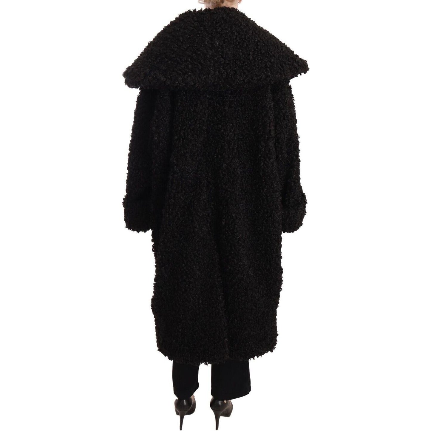 Dolce & Gabbana Elegant Black Fur Cape Trench Coat WOMAN COATS & JACKETS Dolce & Gabbana