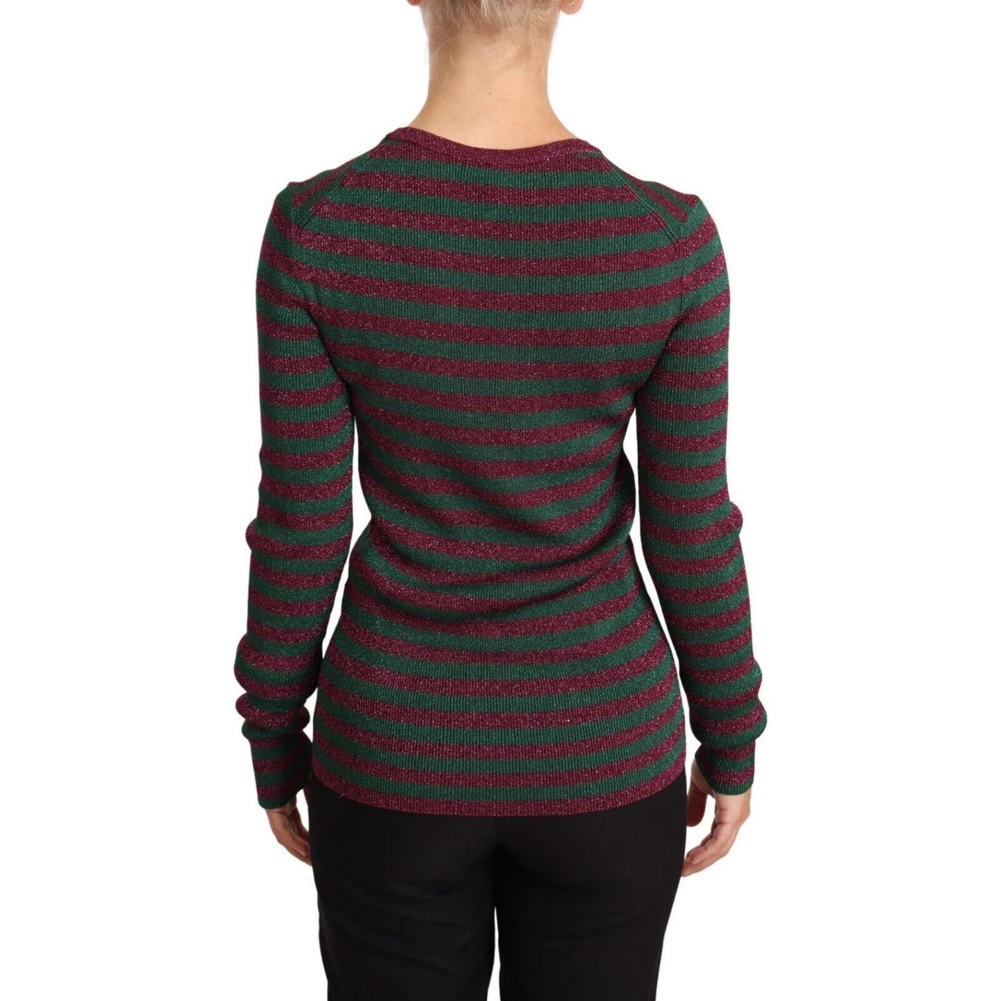 Dolce & Gabbana Elegant Maroon and Green Striped Crewneck Sweater WOMAN SWEATERS Dolce & Gabbana