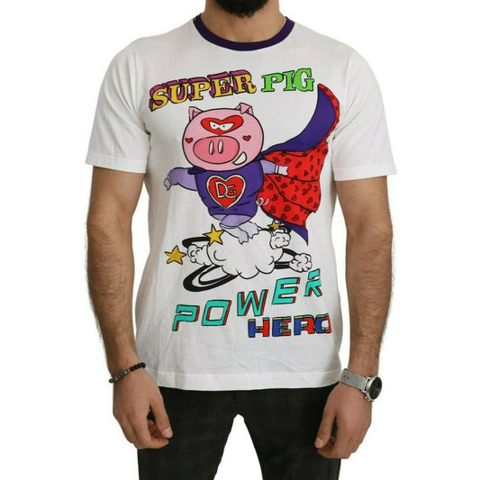 Dolce & Gabbana White Cotton Top Super Power Pig T-shirt Dolce & Gabbana