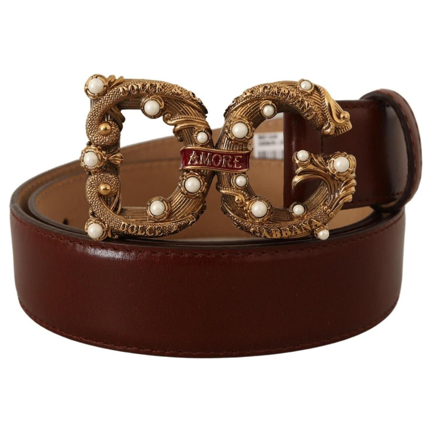 Dolce & Gabbana Elegant Pearl-Embellished Leather Amore Belt WOMAN BELTS Dolce & Gabbana