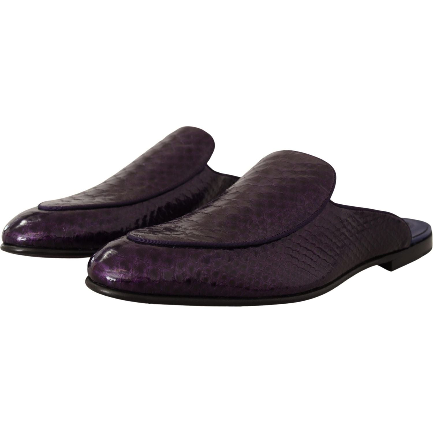 Dolce & Gabbana Purple Exotic Leather Flats Slides Shoes