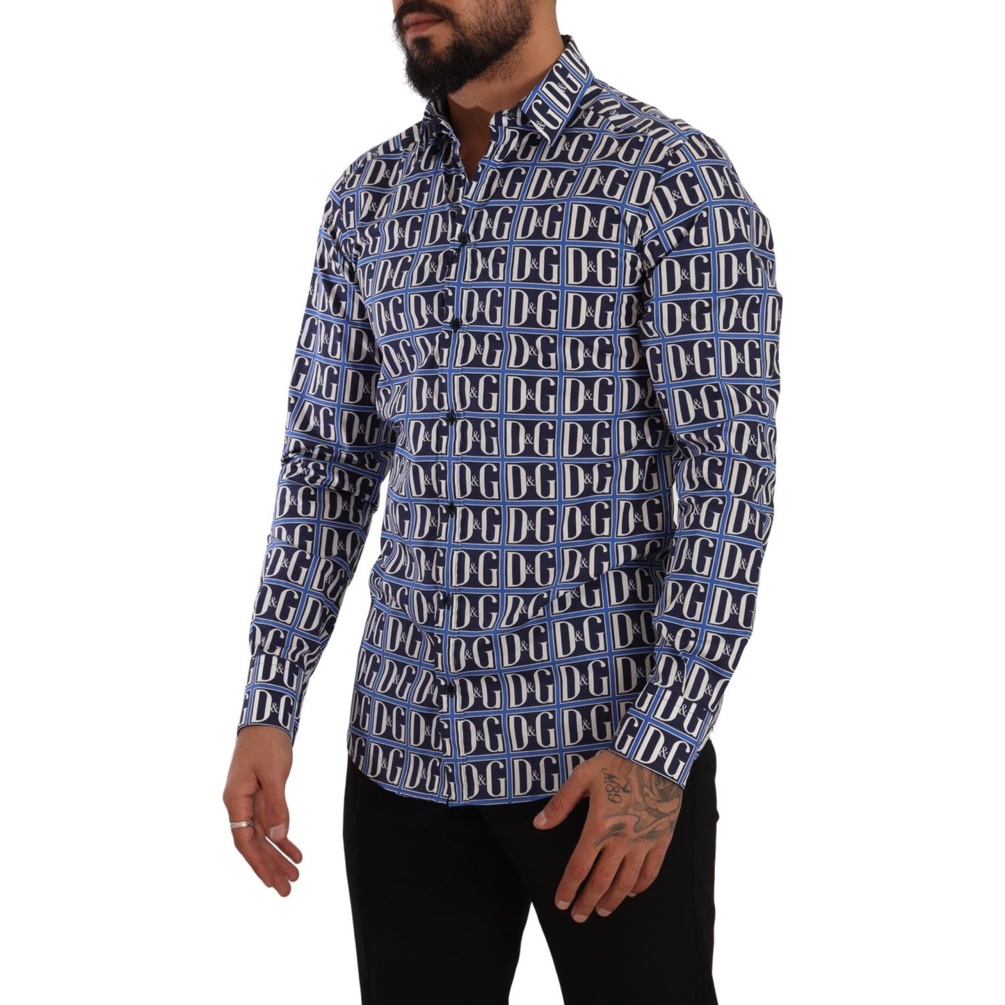 Dolce & Gabbana Slim Fit Blue Logo Cotton Shirt Dolce & Gabbana