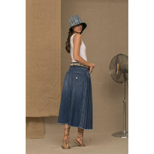 Don The Fuller Chic Blue Denim Pleated Skirt Jeans & Pants Don The Fuller