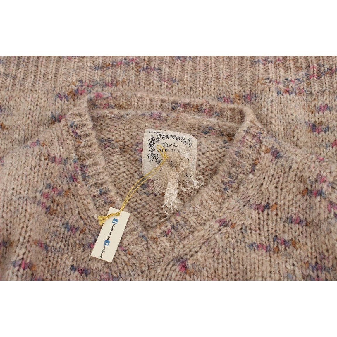 PINK MEMORIES Beige Oversized V-Neck Knitted Sweater PINK MEMORIES