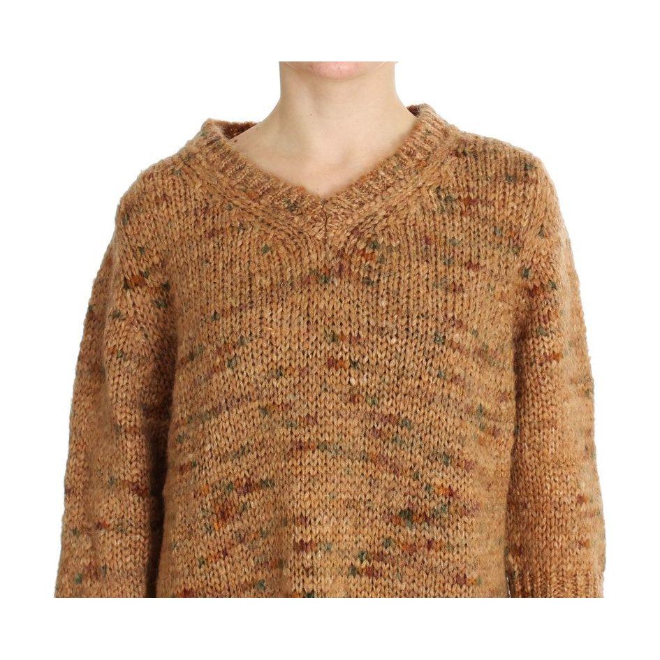 PINK MEMORIES Chic Brown Oversize Knitted V-Neck Sweater PINK MEMORIES