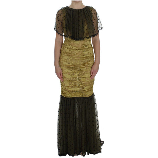 Dolce & Gabbana Yellow Black Floral Lace Ricamo Gown Dress Dolce & Gabbana